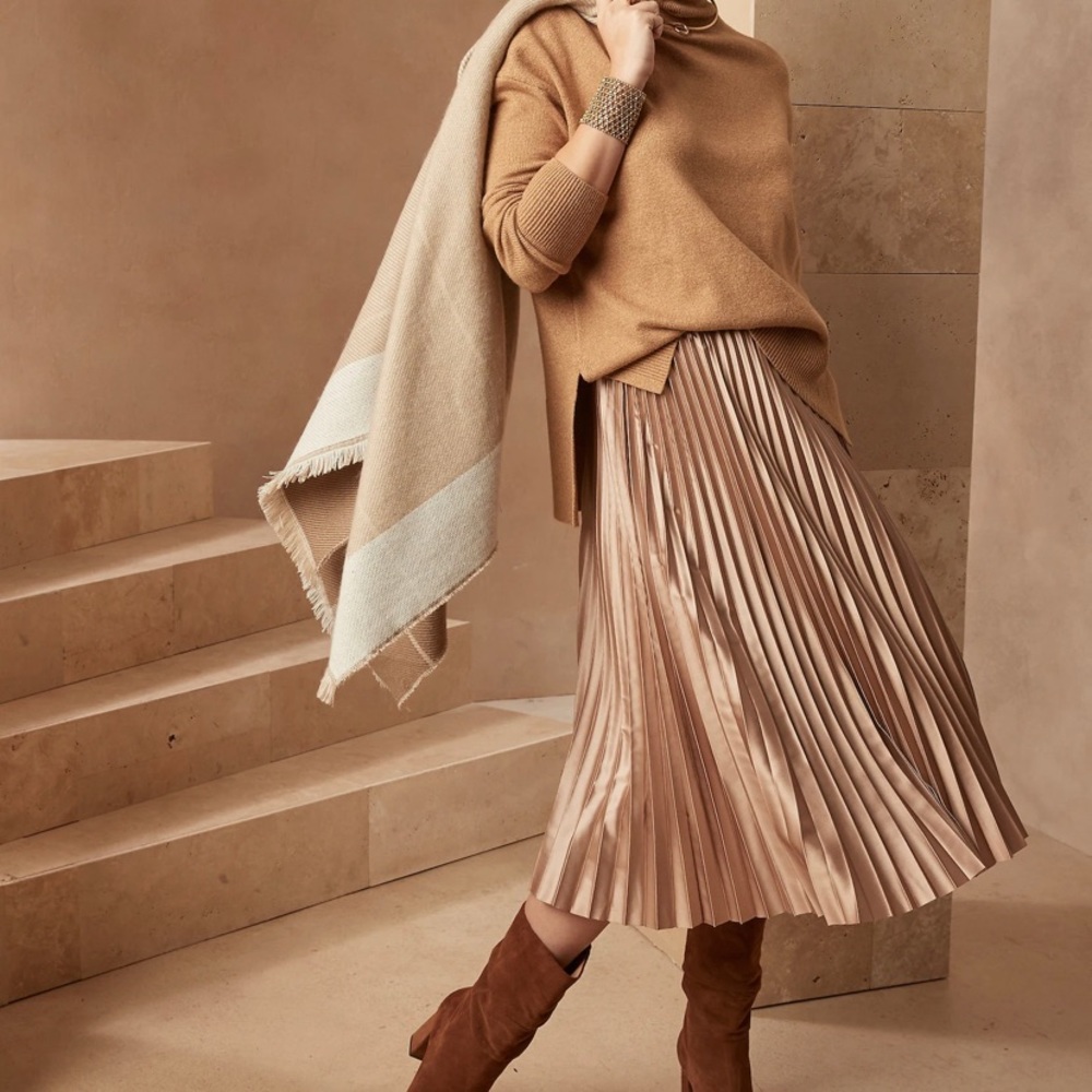 NWT Banana Republic Factory Metallic pleated midi skirt XL petite